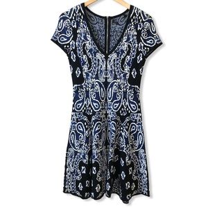 Etcetera Black and Blue Patterned Mini Dress